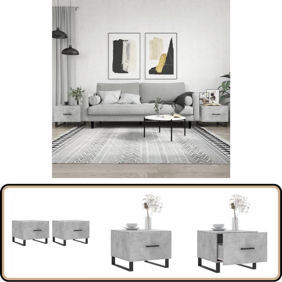 VidaXL Salontafels Set van 2 Betongrijs 50x50x40 cm Salontafel Bijzettafel Banktafel Beton Grijs Houten Salontafel Industriële Salontafel