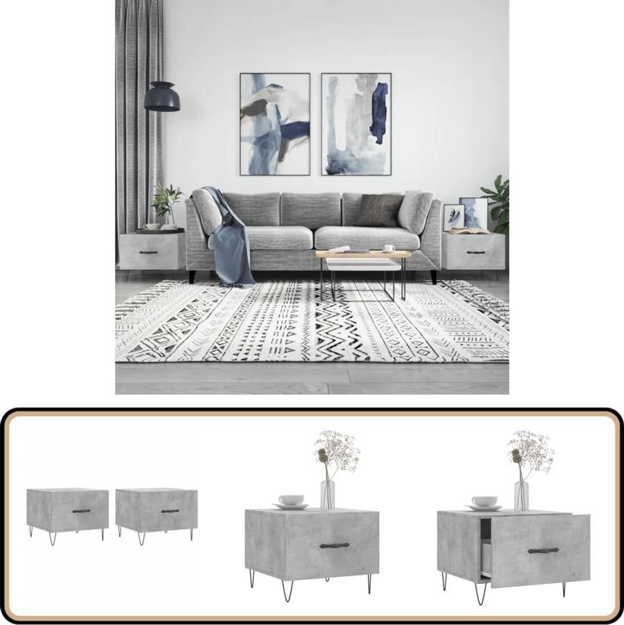 VidaXL Salontafels Set van 2 Betongrijs 50x50x40 cm Salontafel Bijzettafel Houten Salontafel Beton Grijs Moderne Salontafel