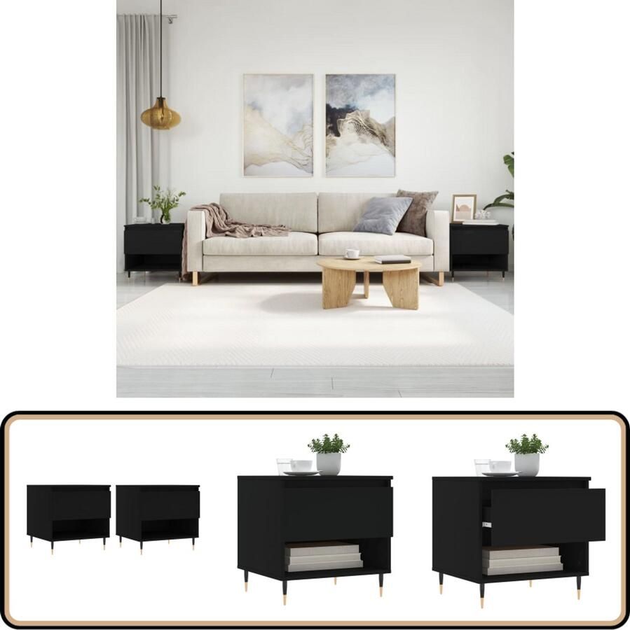 VidaXL Salontafels Set van 2 Bewerkt hout Zwart Salontafel Salontafeltje Koffietafel Tv Tafeltje Zwarte Salontafel Houten Salontafel Design Salontafel
