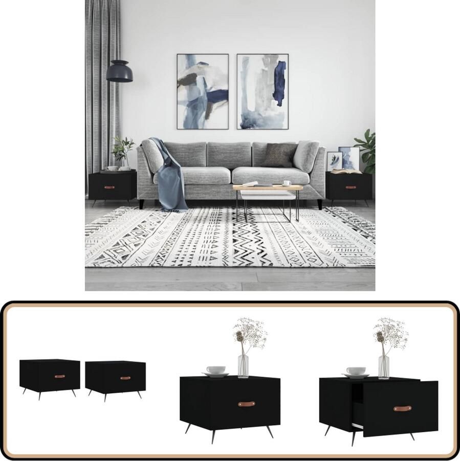 VidaXL Salontafels Set van 2 Bewerkt hout Zwart Salontafel Zwarte Salontafel Houten Salontafel Metalen Salontafel Bijzettafels