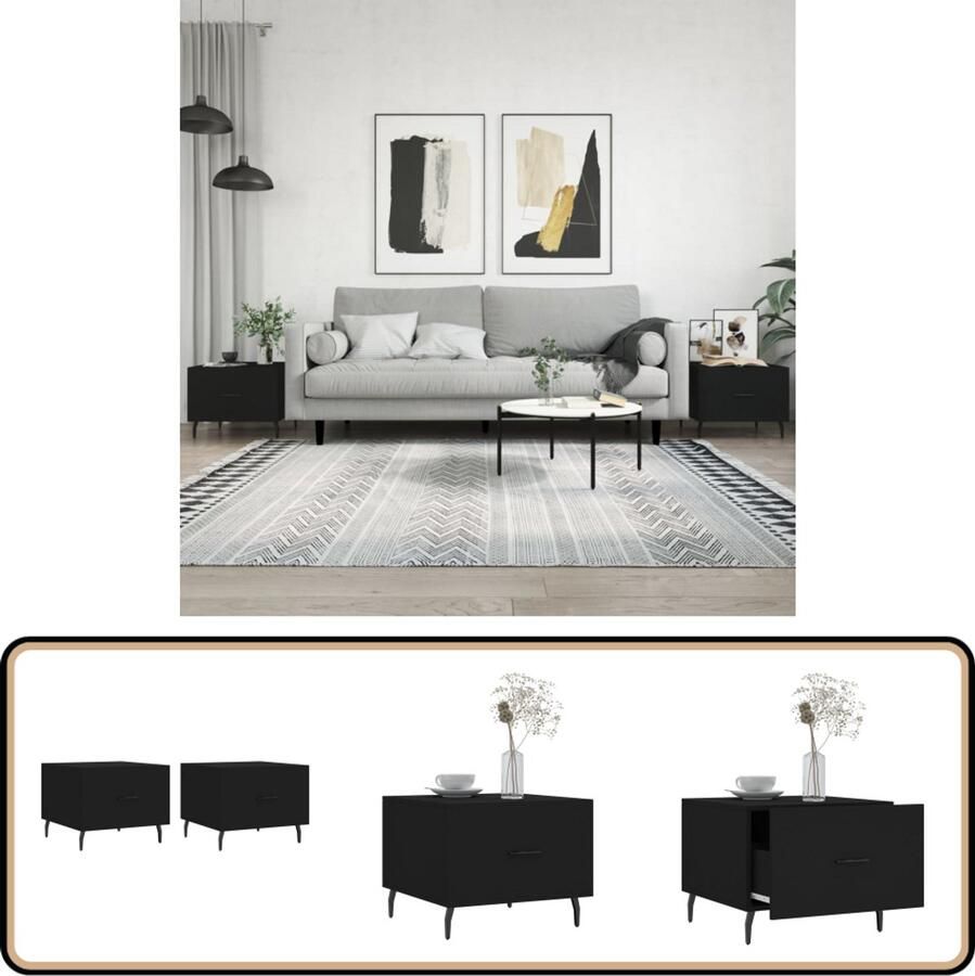 VidaXL Salontafels Set van 2 Bewerkt Hout Zwart Salontafel Zwarte Salontafel Houten Salontafel Metalen Salontafel Bijzettafels