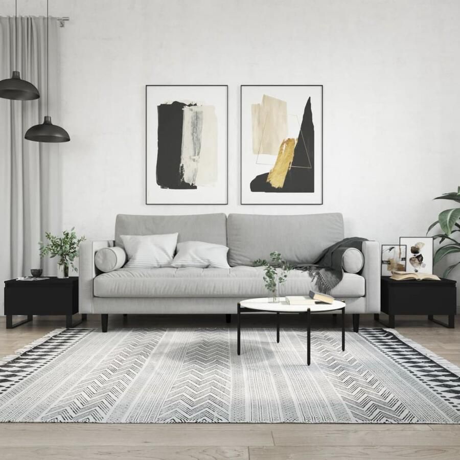 VidaXL Salontafels Set van 2 Bewerkte Hout Zwart Salontafel Bijzettafel Zwarte Salontafel Houten Salontafel Design Salontafel