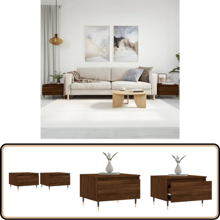VidaXL Salontafels Set van 2 Bruin Eiken 50x46x35 cm Salontafel Salontafeltje Houten Salontafel Bruine Eiken Salontafel Bijzettafel Tv Tafel