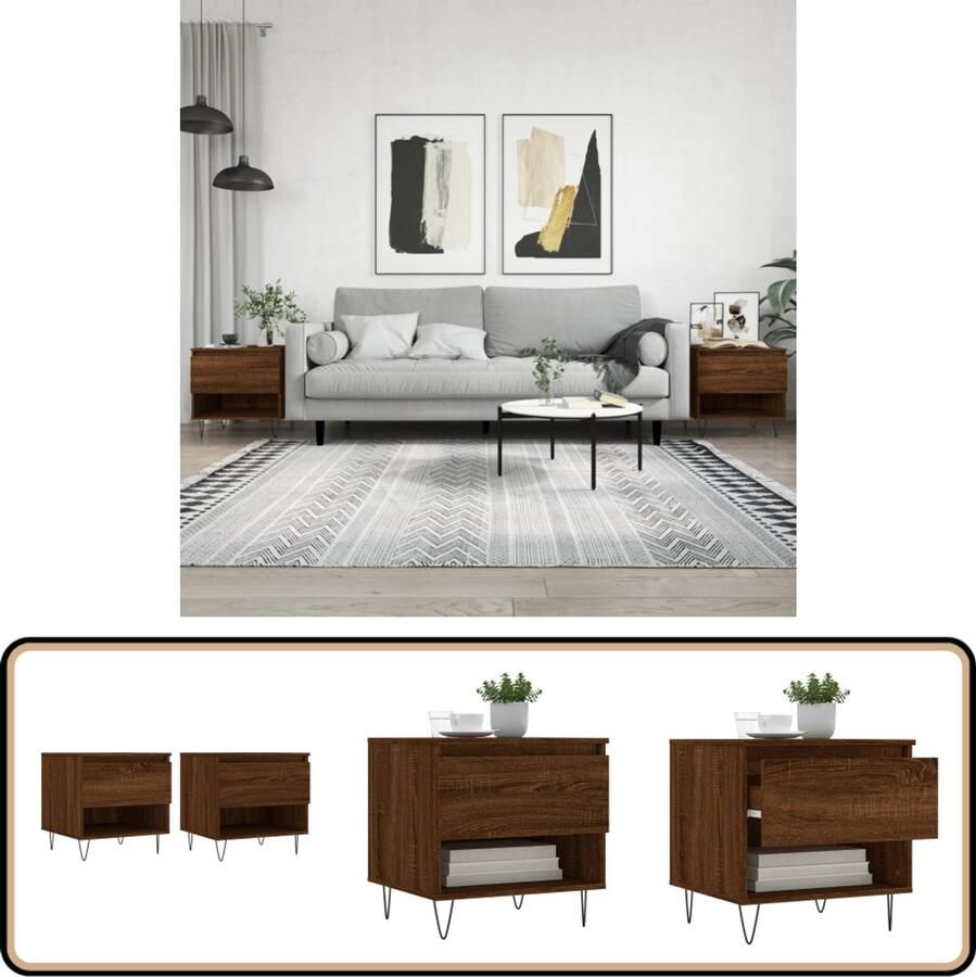 VidaXL Salontafels Set van 2 Bruin Eiken 50x46x50 cm Salontafel Salontafeltje Koffietafel Tv Tafeltje Houten Tafel