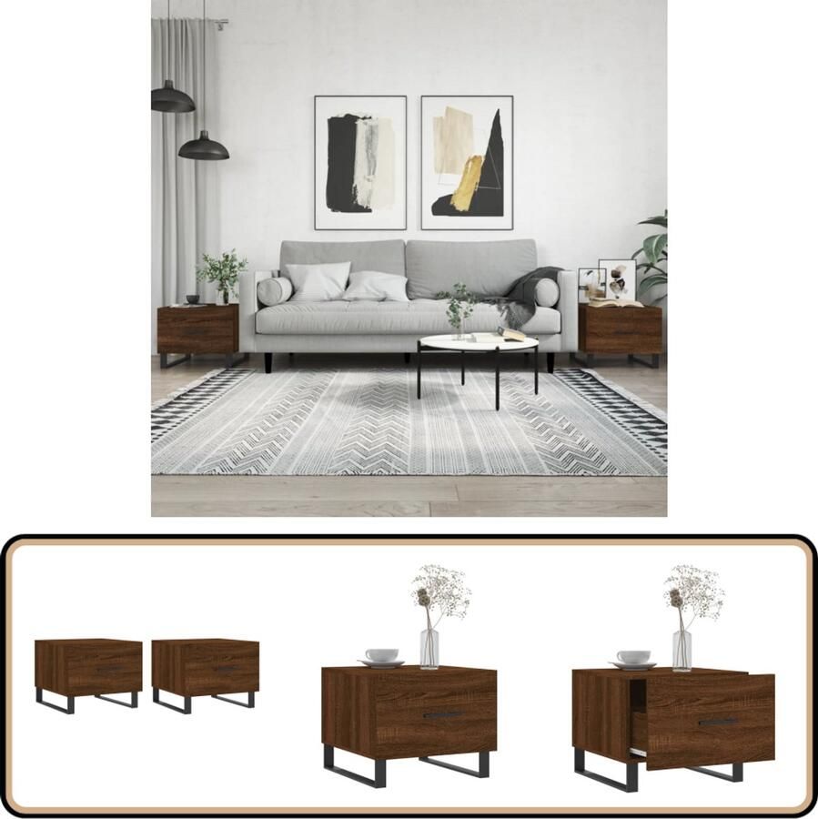 VidaXL Salontafels Set van 2 Bruin Eiken 50x50x40 cm Salontafel Bijzettafel Houten Salontafel Bruine Eiken Meubilair Salontafeltje