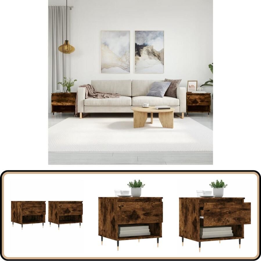 VidaXL Salontafels Set van 2 Gerookt Eiken Salontafel Bijzettafels Houten Salontafel Houten Bijzet Tafels Bruine Salontafel Vintage Salontafel Industriële Salontafel Living Room Furniture Woonkamer Accessoires