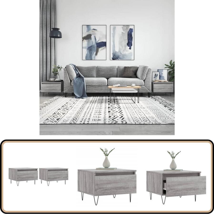 VidaXL Salontafels Set van 2 Grijs Sonoma Eiken Salontafel Bijzettafel Houten Salontafel Grijze Salontafel Trendy Salontafel Salontafeltje Livingroom Furniture Meubilair