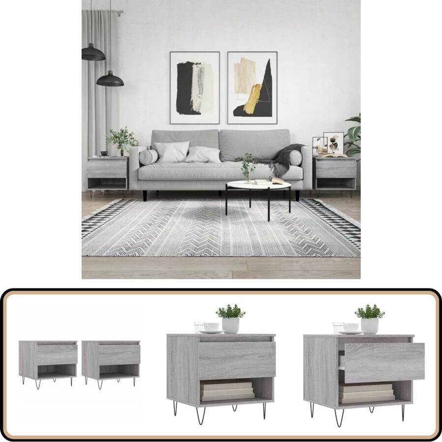VidaXL Salontafels Set van 2 Grijs Sonoma Eiken Salontafel Bijzettafel Houten Salontafel Grijze Salontafel Design Salontafel Modern Salontafel Set Livingroom Furniture Meubilair