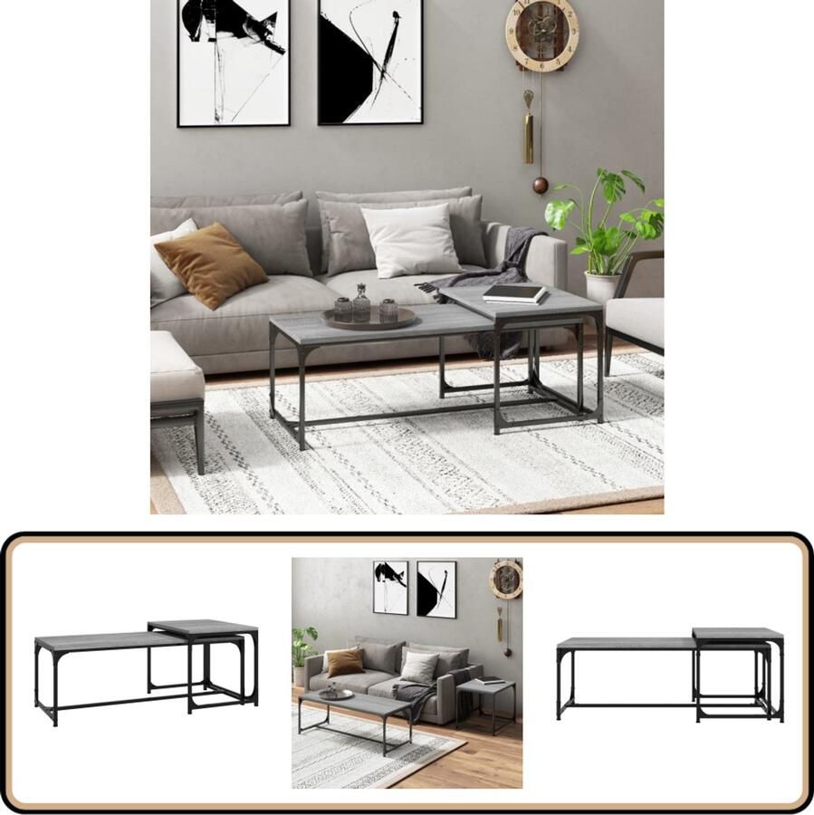 VidaXL Salontafels Set van 2 Grijs Sonoma Eiken Salontafel Industrieel Design Houten Salontafel Grijze Salontafel Bijzettafels Set Tafels Multifunctionele Tafel