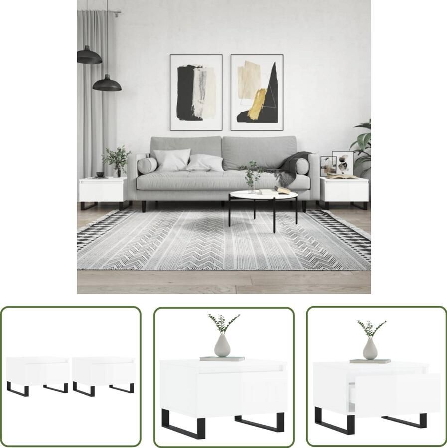 VidaXL Salontafels Set van 2 Hoogglans Wit 50x46x35 cm Salontafel Bijzettafel Houten Salontafel Witte Salontafel Design Salontafel