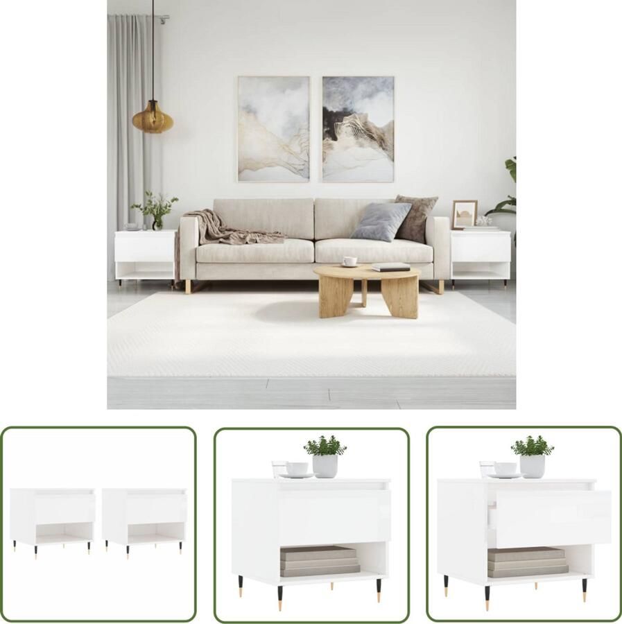 VidaXL Salontafels Set van 2 Hoogglans Wit 50x46x50 cm Salontafel Bijzettafels Houten Tafels Witte Tafels Design Tafels Saloninrichting