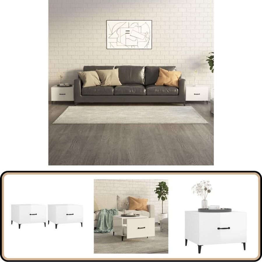 VidaXL Salontafels Set van 2 Hoogglans Wit 50x50x40 cm Salontafel Industrieel Design Houten Tafel Witte Tafel Tv Tafel Koffietafel Livingroom Meubilair