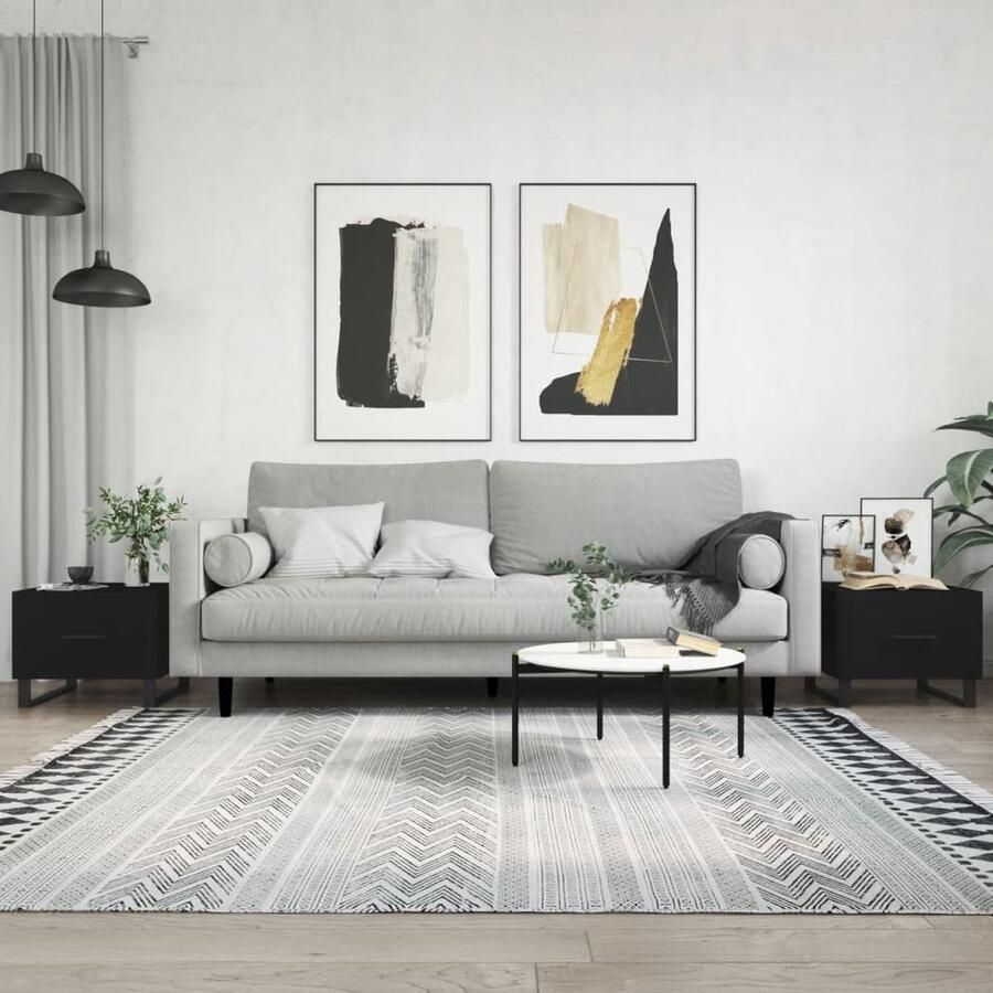 VidaXL Salontafels Set van 2 Hout en IJzer Zwart Salontafel Bijzettafels Koffietafel Houten Tafel Zwarte Tafel Metalen Poten Design Tafel Modern Interieur Living Room Furniture - Foto 2