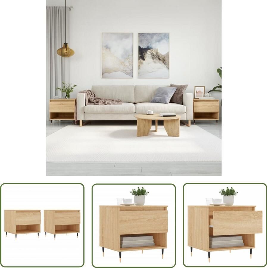 VidaXL Salontafels Set van 2 Sonoma Eiken 50x46x50 cm Salontafel Houten Salontafel Eiken Salontafel Sonoma Eiken Salontafeltje Bijzettafels Tv Tafel Living Room Furniture