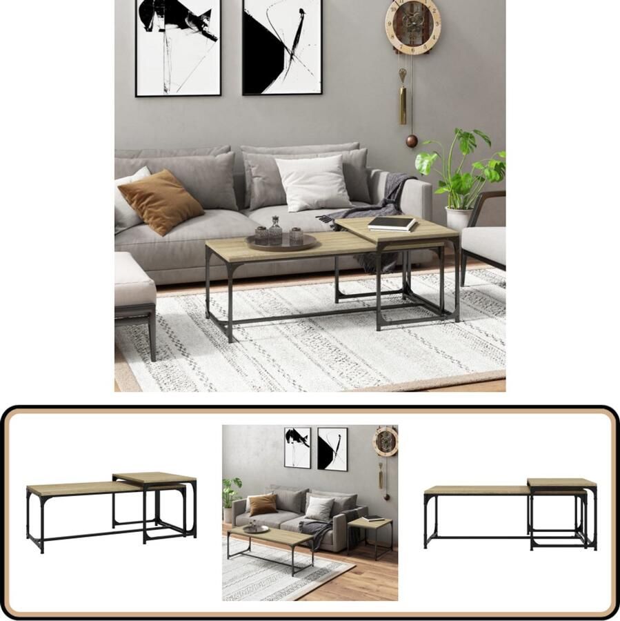 VidaXL Salontafels Set van 2 Sonoma eiken Hout Staal Salontafel Industrieel Design Houten Salontafel Bijzet Tafels Tv Tafel Woonkamer Meubilair Bruine Salontafel