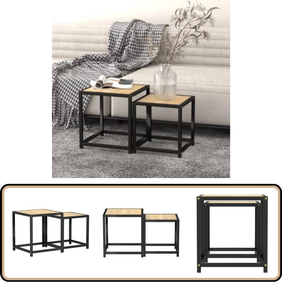 VidaXL Salontafels Set van 2 Sonoma Eiken MDF Salontafel Set Industrieel Design Houten Tafels Mdf Meubilair Zwarte Metalen Poten Kleine Salontafel Grote Salontafel Duo Salontafels Living Room Decor Bruine Salontafel