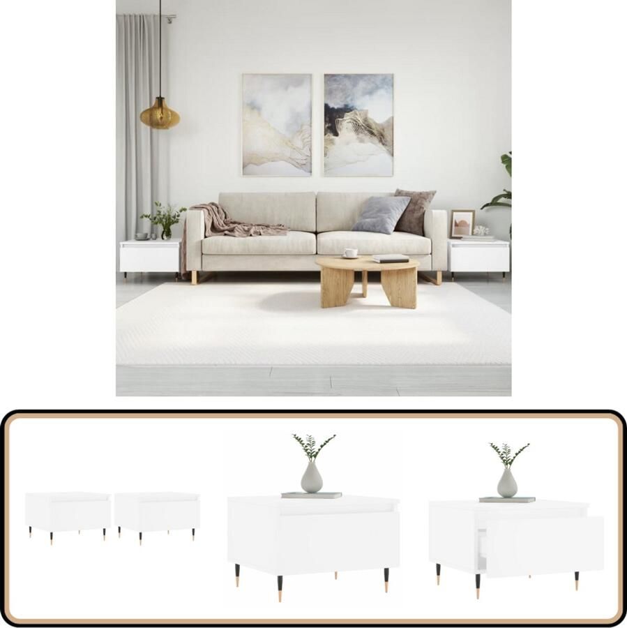 VidaXL Salontafels Set van 2 Wit Bewerkt Hout Salontafel Bijzettafels Houten Tafels Witte Meubelen Designmeubilair