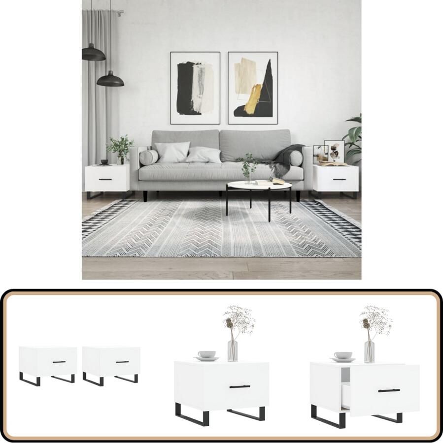 VidaXL Salontafels Set van 2 Wit Bewerkt hout Salontafel Bijzettafels Koffietafel Houten Tafel Witte Tafel Moderne Tafel Trendige Tafel