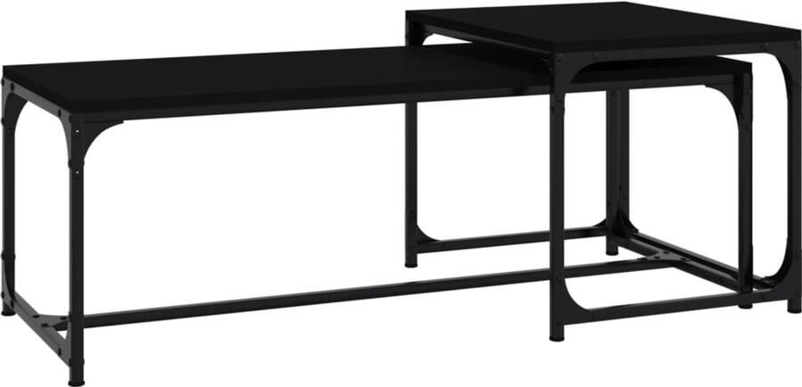 VidaXL Salontafels Set van 2 Zwart Bewerkt Hout Industriele Stijl Tafels Zwarte Salontafels Houten Salontafels Metalen Salontafels Set Salontafels