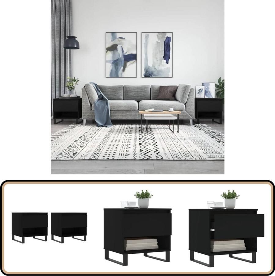 VidaXL Salontafels Zwart Bewerkt hout Set van 2 Salontafel Bijzettafels Houten Tafels Zwarte Tafels Design Tafels Moderne Tafels Woonkamermeubilair