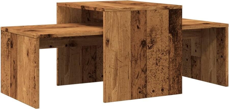 VidaXL Salontafelset oud hout 100x48x40 cm Salontafel Bijzettafel Houten Meubilair Vintage Style Multifunctioneel Meubel Compact Design Opbergruimte Living Room Furniture Coffee Table Side Table Rustic Charm