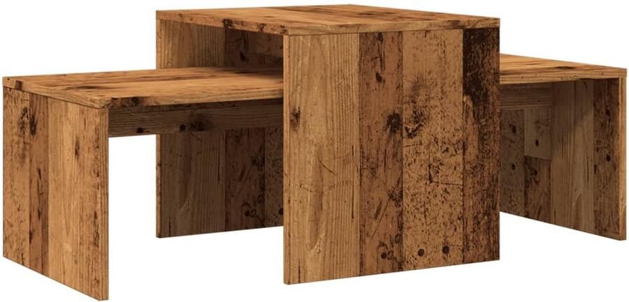 The Living Store Salontafelset 100x48x40 cm bewerkt hout oud houtkleurig Salontafel Bijzettafel Houten Meubilair Vintage Style Multifunctioneel Meubel