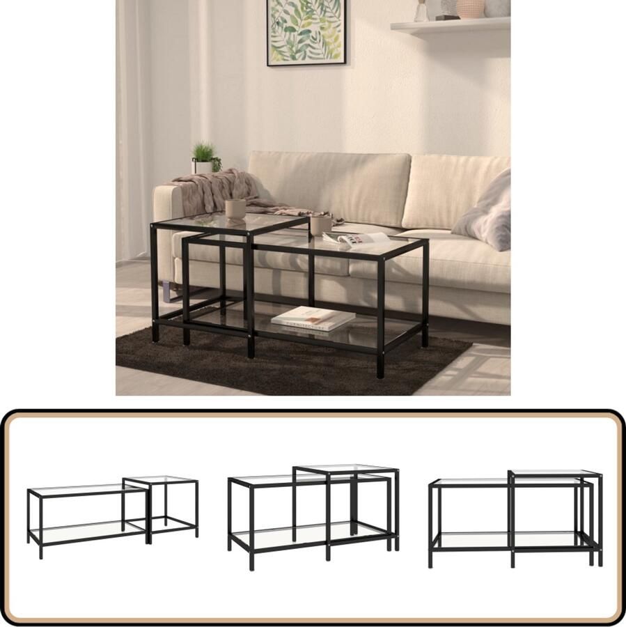VidaXL Salontafelset 2-delig Geharde Glazen Tafels Salontafel Set Industrieel Design Glazen Tafel Metalen Tafel Kleine Tafel Grote Tafel Living Room Decor