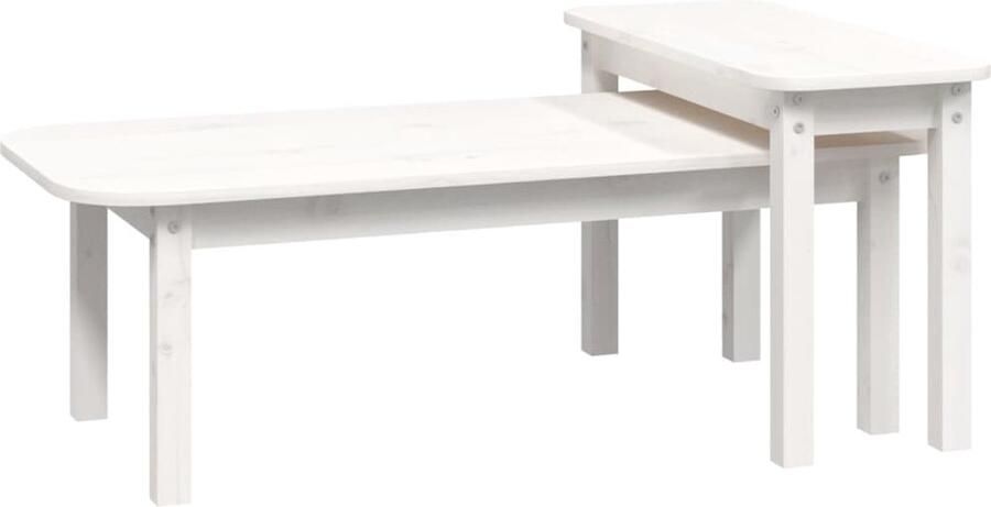 VidaXL Salontafelset 2-delig Massief Grenenhout Wit Salontafel Bijzet Tafels Koffietafel Hout Meubilair Grenenhouten Meubel Witte Salontafel