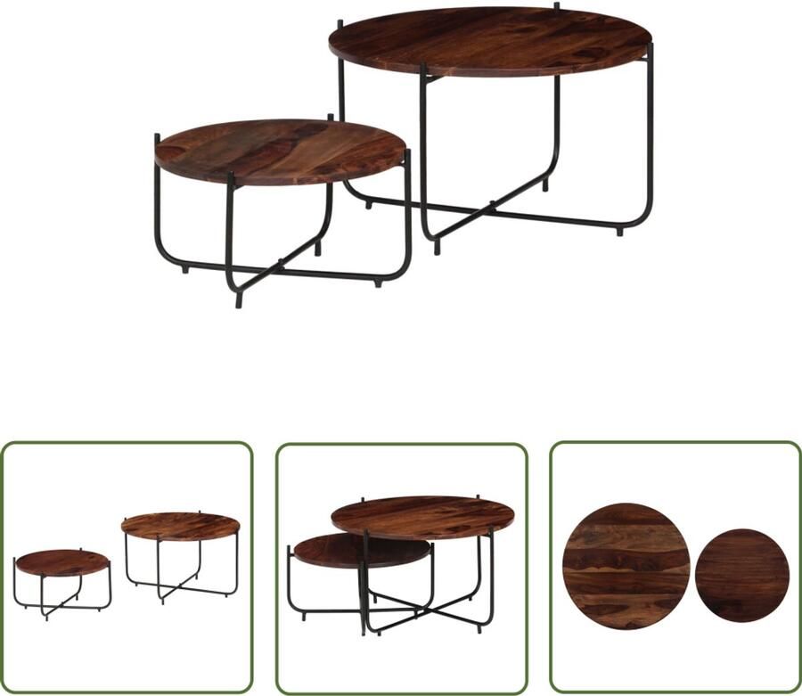 VidaXL Salontafelset 2-delig Sheeshamhout Salontafel Sheeshamhout Staal Vintage Industrieel Binnenhuisdecoratie Livingroom Meubilair
