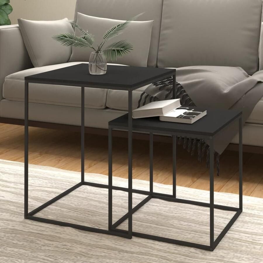 VidaXL Salontafelset 2 st bewerkt hout en metaal Salontafel Salontafeltje Koffietafel Tv-tafel Houten Tafel Zwarte Tafel Metalen Tafel Stackable Coffee Table - Foto 2