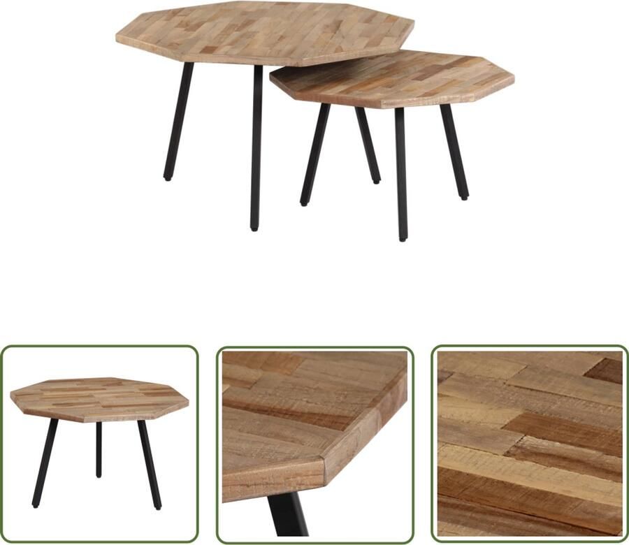 VidaXL Salontafelset gerecycled teak 2-delig Salontafel Teak Vintage Retro Meubilair Woondecoratie Binnenhuisdecoratie Koffietafel Bijzettafel Designmeubelen