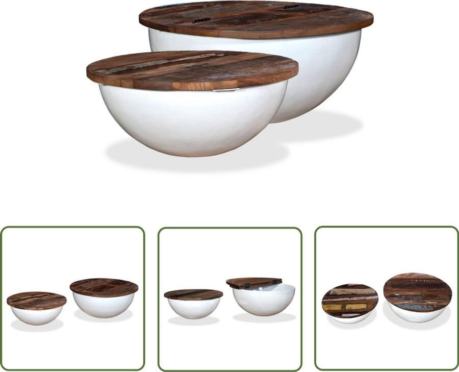 VidaXL Salontafelset Komvormig Massief Hout Wit Salontafel Houten Salontafel Industrieel Meubilair Vintage Salontafel Gerecyclede Materialen Bijzettafel