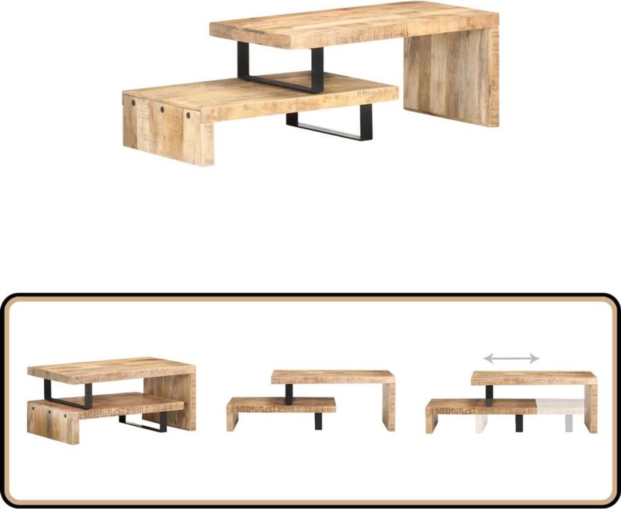 VidaXL Salontafelset Mangohout 2-delig Industrieel Salontafel Houten Tafel Mangohouten Tafel Koffietafel Bijzettafels