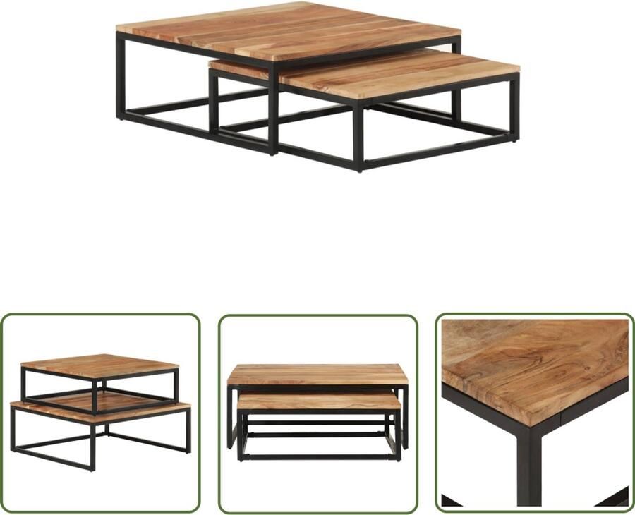 VidaXL Salontafelset Massief Acaciahout 2-delig Salontafel Industriele Meubelen Acacia Hout Salontafeltjes Bijzettafel Livingroom Furniture Coffee Table