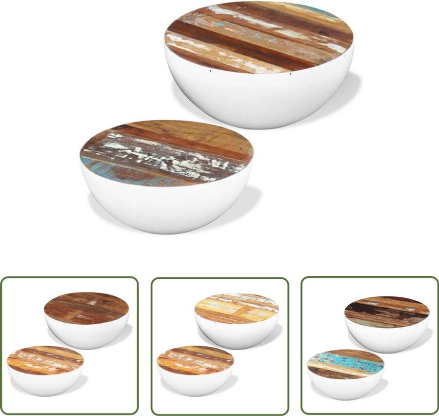 The Living Store Salontafel Komvormig Gerecycled Hout Staal 60 x 60 x 30 cm 50 x 50 x 25 cm Salontafel Houten Salontafel Vintage Salontafel Recycled Wood Furniture Industriële Salontafel - Foto 3