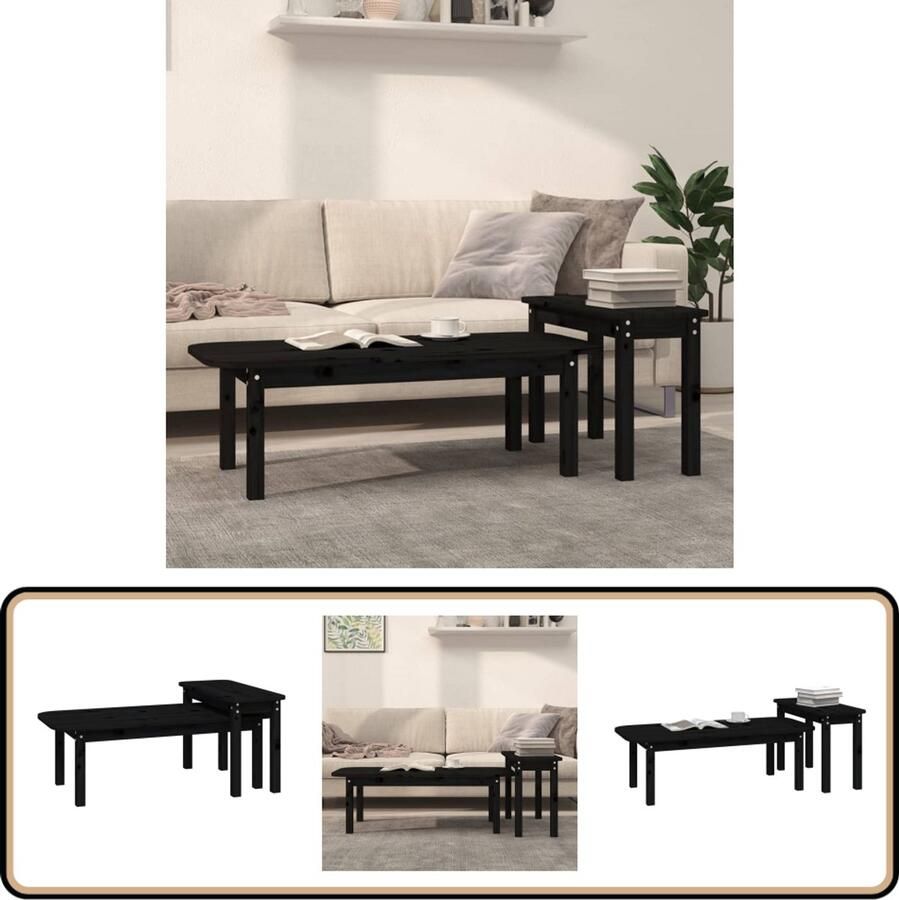 VidaXL Salontafelset Massief Grenenhout Zwart 2-delig Salontafel Bijzettafel Hout Meubilair Grenenhouten Meubel Zwarte Salontafel Ruime Bespaardende Salontafel Multifunctioneel Gebruik