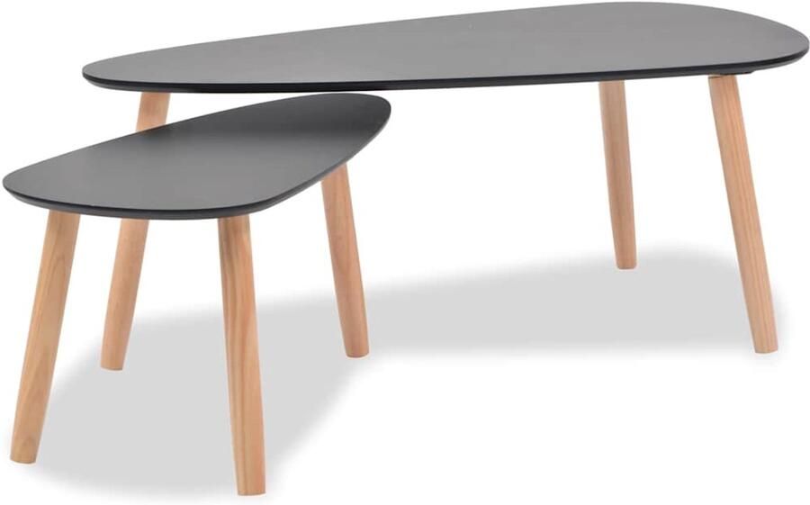 VidaXL Salontafelset Massief Grenenhout Zwart Salontafel Bijzettafel Scandinavische Meubelen Houtmeubilair Zwarte Salontafel Ronde Salontafel