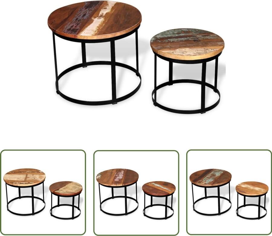 VidaXL Salontafelset Rond Gerecycled Hout 40 50cm Salontafel Industrieel Design Gerecycled Hout Koffietafel Bijzettafel Woonaccessoires Vintage Meubilair