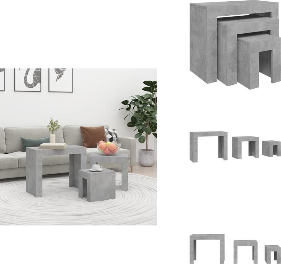 VidaXL Salontafelset Salontafelsets Salontafel Set Salontafel Sets 3-delige Tafeltjesset bewerkt hout betongrijs