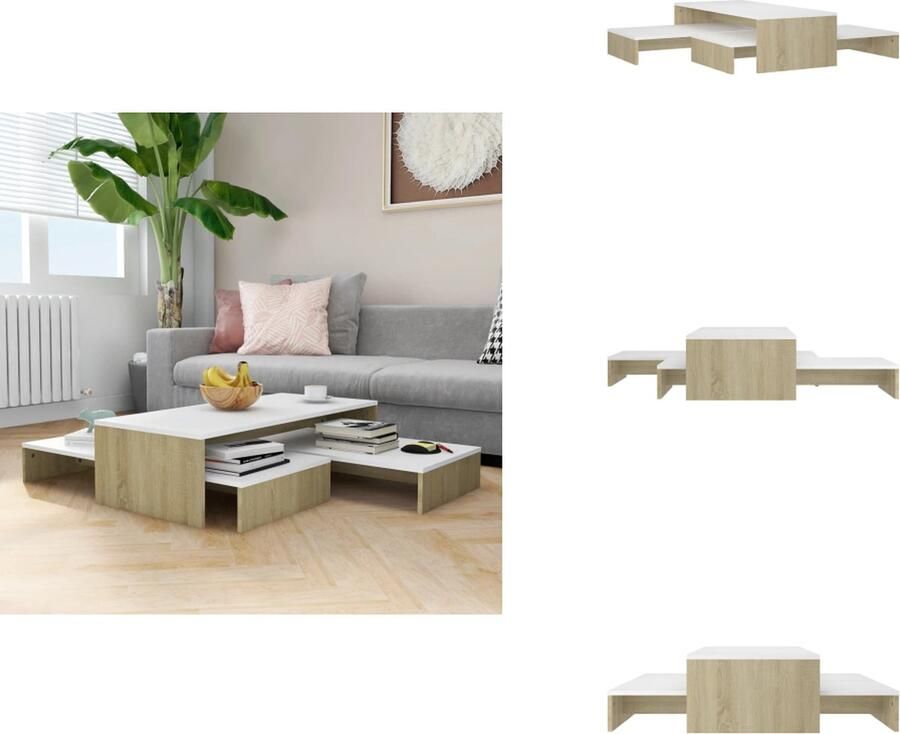 VidaXL Salontafelset Salontafelsets Salontafel Set Salontafel Sets Salontafelset 100x100x26 5 cm wit en sonoma eikenkleurig