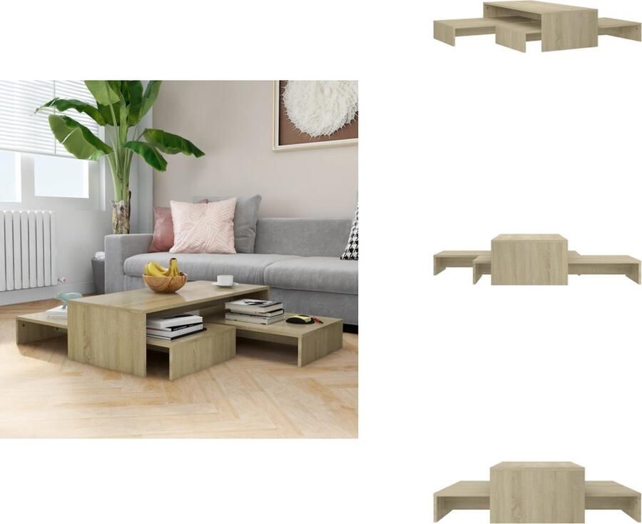 VidaXL Salontafelset Salontafelsets Salontafel Set Salontafel Sets Salontafelset 100x100x26 5 cm bewerkt hout sonoma eikenkleurig