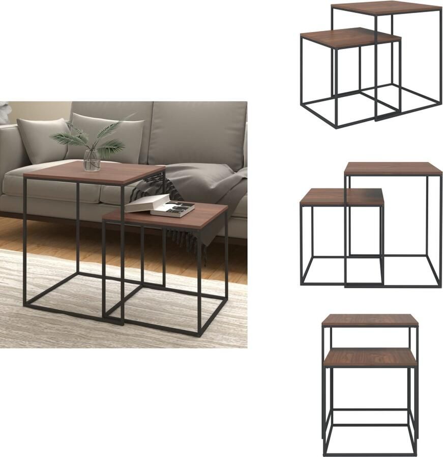 VidaXL Salontafelset Salontafelsets Woonkamertafelset Tafelset Salontafelset 2 st bewerkt hout en metaal