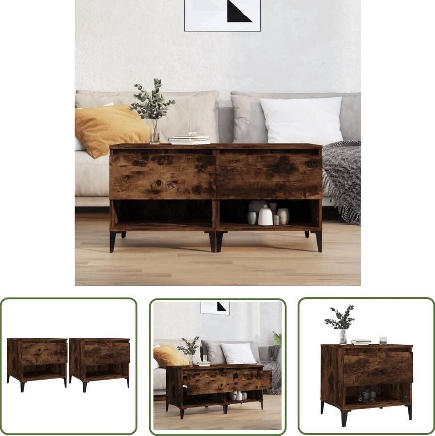 The Living Store Salontafels IndustriÃle Make-Over 50x46x50 cm Gerookt Eiken Bewerkt Hout en Metaal Bijzettafels Salontafeltje Industriële Meubels Houten Tafel Metalen Poot - Foto 2