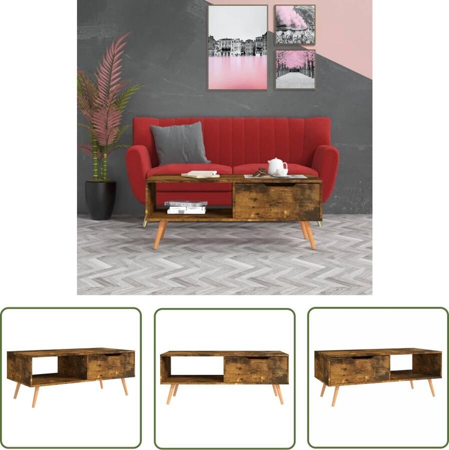 The Living Store Salontafel 100x49 5x43 cm bewerkt hout gerookt eikenkleurig Salontafel Salontafeltje Houten Salontafel Bruine Salontafel Eiken Salontafel - Foto 2