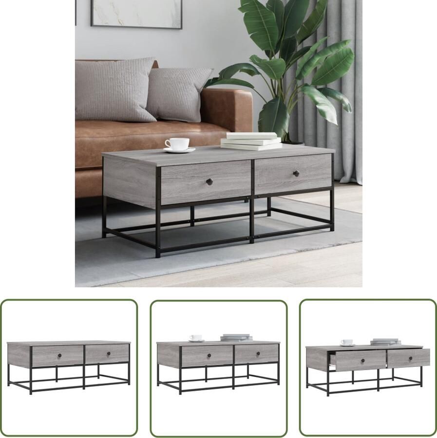 The Living Store Salontafel Grijs Sonoma Eiken Hout en Metaal 100x51x40 cm Verstelbare Poten Salontafel Salontafeltje Bijzettafel Houten Salontafel Grijze Salontafel