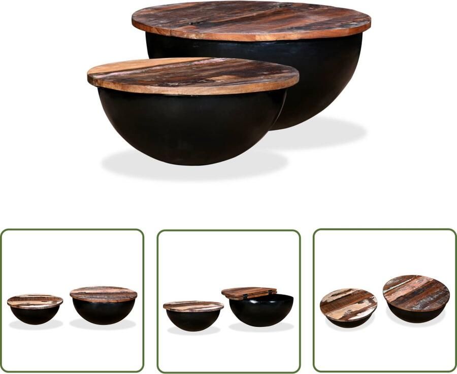 The Living Store Salontafelset Hout Industrieel design 60 x 27 cm Gerecycled Verborgen opslag Salontafel Salontafeltje Koffietafel Tv-tafel Industriele Meubels