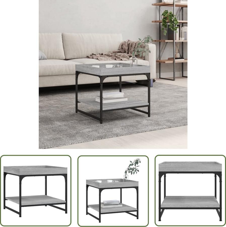 The Living Store Salontafel Grijs Sonoma Eiken 49.5 x 49.5 x 45 cm Bewerkt Hout en IJzer Salontafel Salontafeltje Houten Salontafel Grijze Salontafel Design Salontafel