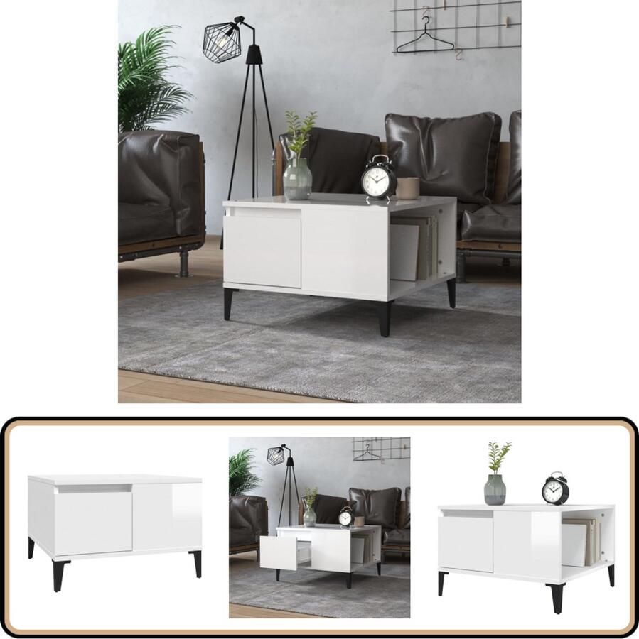 The Living Store Salontafel Trendy Tafel met opbergruimte 55 x 55 x 36.5 cm Hoogglans wit Salontafel Salontafeltje Houten Tafel Witte Tafel Modern Meubilair