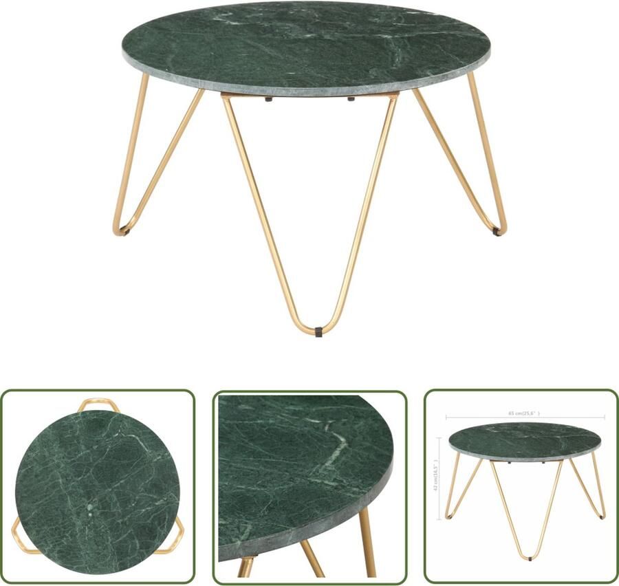 The Living Store Salontafel Groen Echt steen met marmeren textuur 65 x 65 x 42 cm Montage vereist Salontafel Salontafeltje Steentafel Marmer Look Groen Meubilair - Foto 2