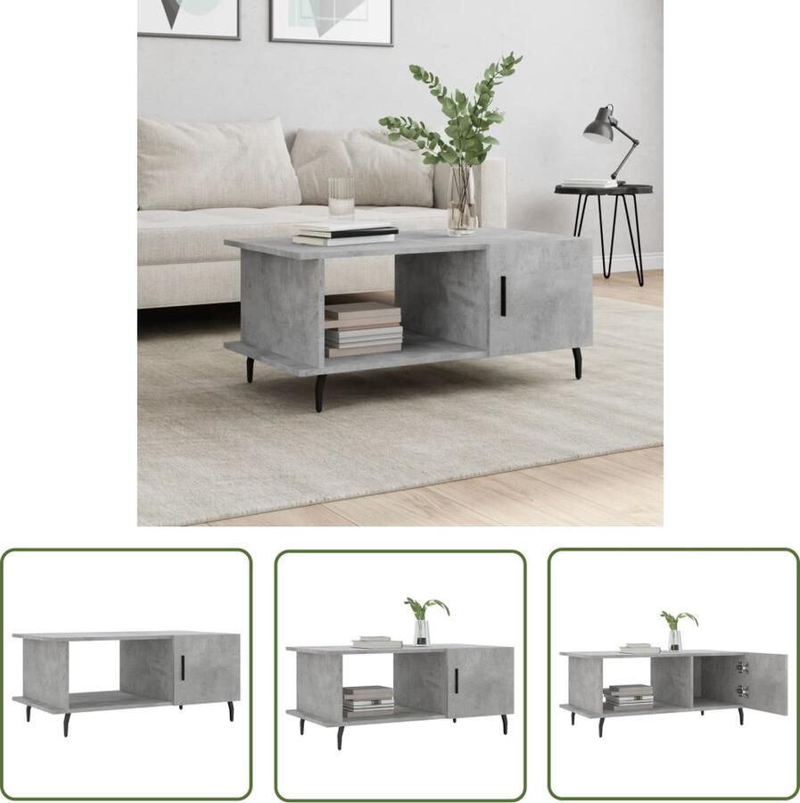 The Living Store Salontafel 2 Vakken 90x50x40 cm Bewerkt Hout en IJzer Salontafel Salontafeltje Bijzettafel Houten Salontafel Grijze Salontafel